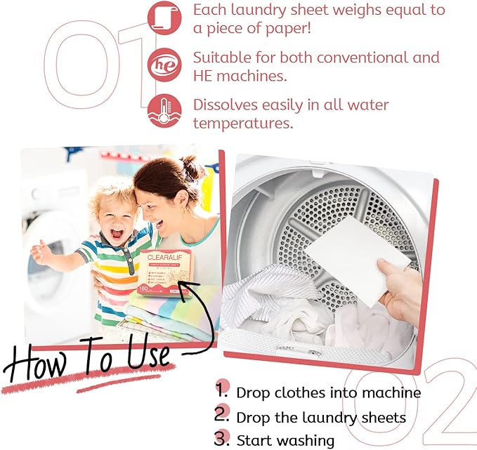 CLEARALIF Laundry Detergent Sheets Up to 160 Loads, Magnolia - Great For Travel,Apartments, Dorms,Laundry Detergent Strips Eco Friendly & Hypoallergenic - 3 PACK