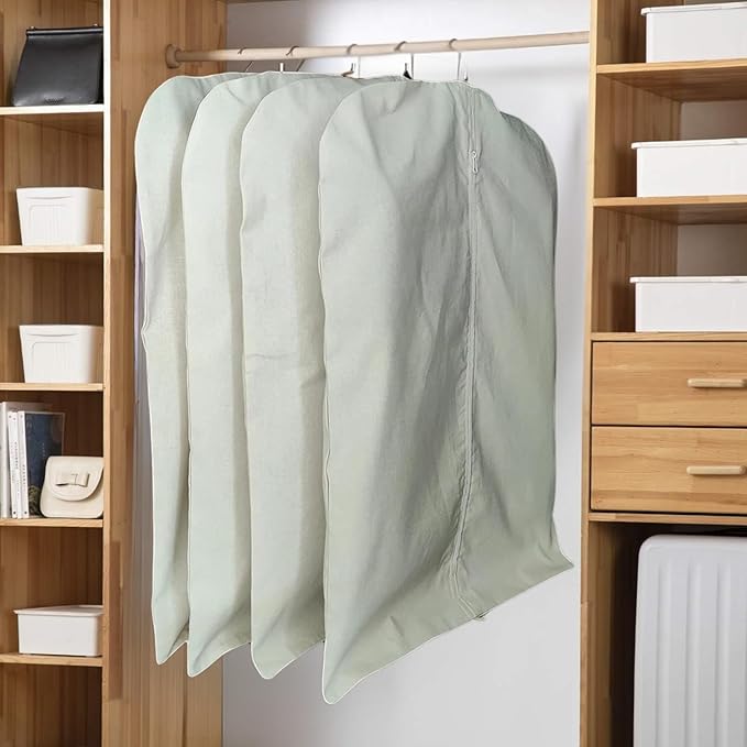 Garment Bag for Hanging Clothes – Organic Cotton Suit & Coat Cover with Zipper | Breathable Closet Organizer for Travel & Storage (Small (24"x35"), Off-White)