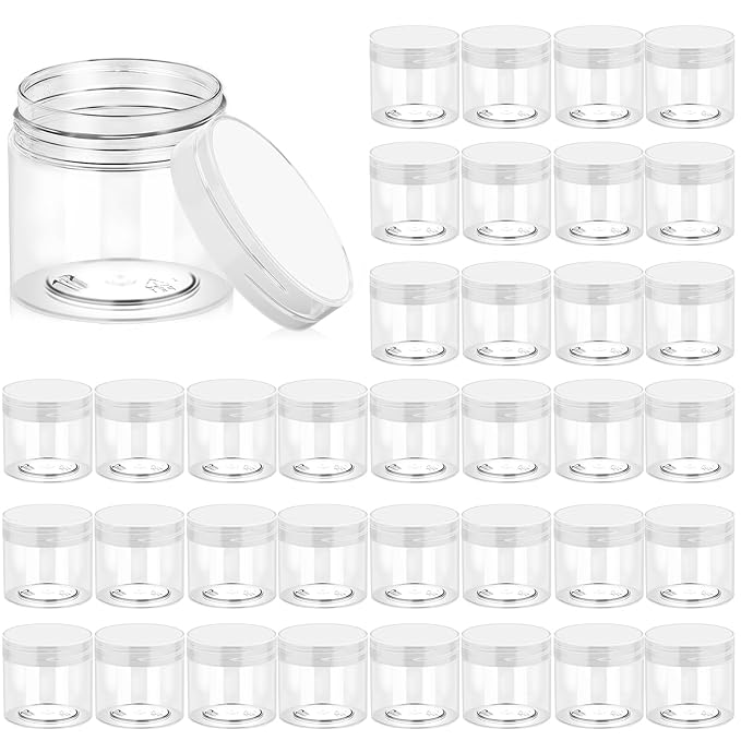Eternal Moment 36 Pack 6 OZ Plastic Jars Round Clear Cosmetic Container Jars with Clear Lids, Perfect for Lotion, Slimeï¼Cream, Ointments, Makeup, Eye Shadow, Samples, Pot, Travel Storage