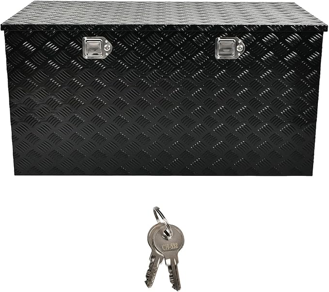 48''Inch Aluminum Truck Tool Box Truck Bed Toolbox Truck Trailer Chest Box Trailer Underbody Storage Organizer Waterproof Square Storage Organizer w/Lock & Keys Black(â48" Lx24''x24'')