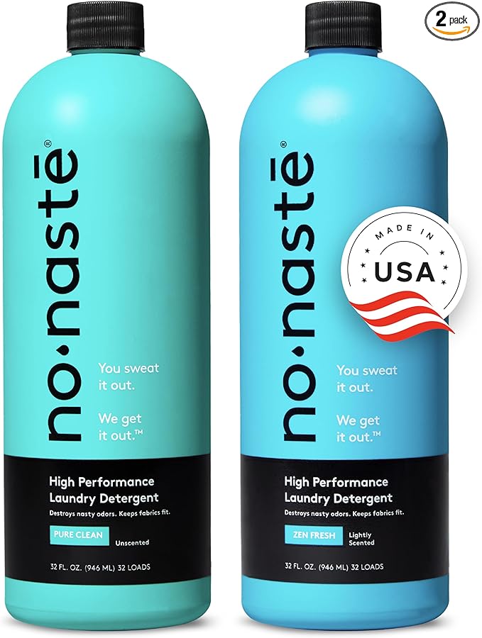 Nonaste Zen Fresh & Pure Clean Activewear Laundry Detergent (32 Fl Oz, Pack of 2) â High Performance Detergent, Eliminates Trapped Sweat & Odors | Laundry Safe for Fabrics and Sportswear, 32 Loads