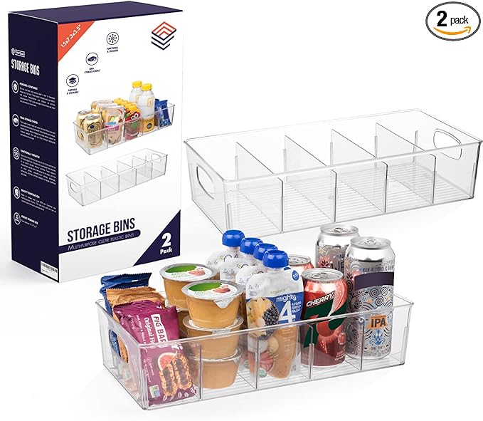 ClearSpace Plastic Pantry Organization and Storage Bins with Removable Dividers â XL Perfect Kitchen / Refrigerator/ Cabinet Organizers, 2 Pack