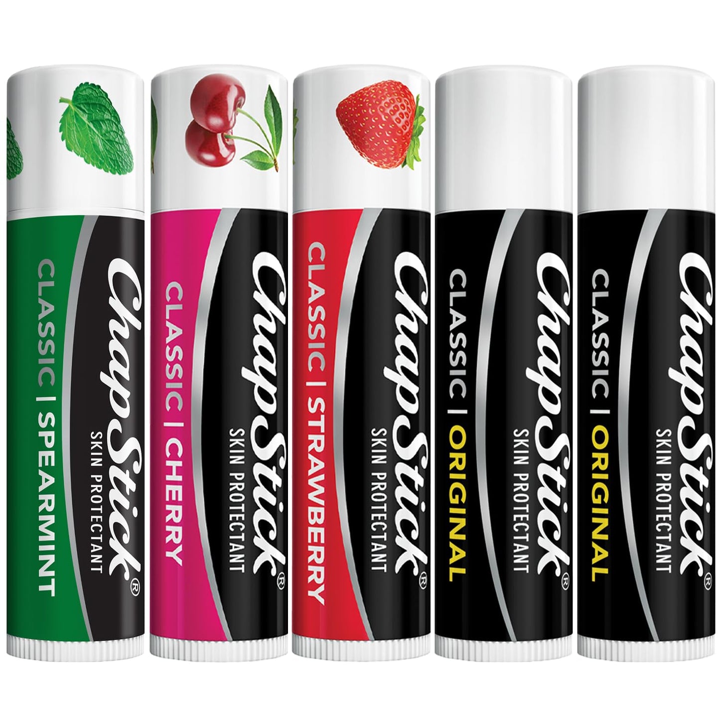 ChapStick Lip Care Bundle â Classic Collection 3-Pack with Spearmint, Cherry & Strawberry ChapStick + Classic Original Lip Balm, 0.15 Oz Ea (5 Piece Set)