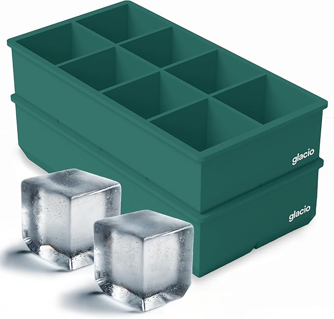 Ice Cube Molds â 2-Pack Silicone Trays for 8 Large Square Cubes â Slow-Melt Ice for Whiskey, Cocktails, Coffee & More