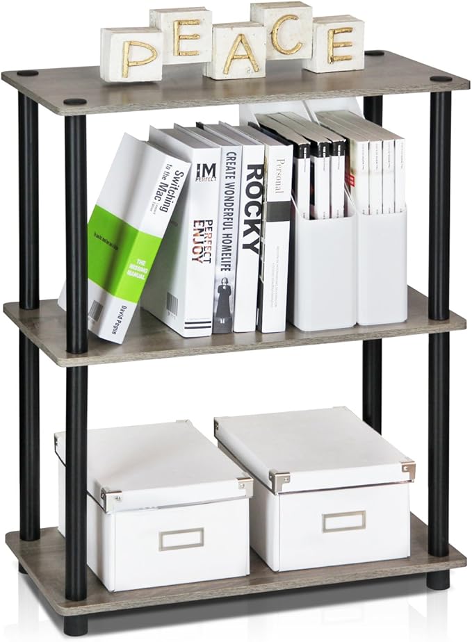 Furinno TURN-N-TUBE Storage Shelves, 3-Tier Book Shelf, Corner Shelf, Toolless Open Shelves, for Organization and Storage, Living Room, Garage, Home Office, French Oak