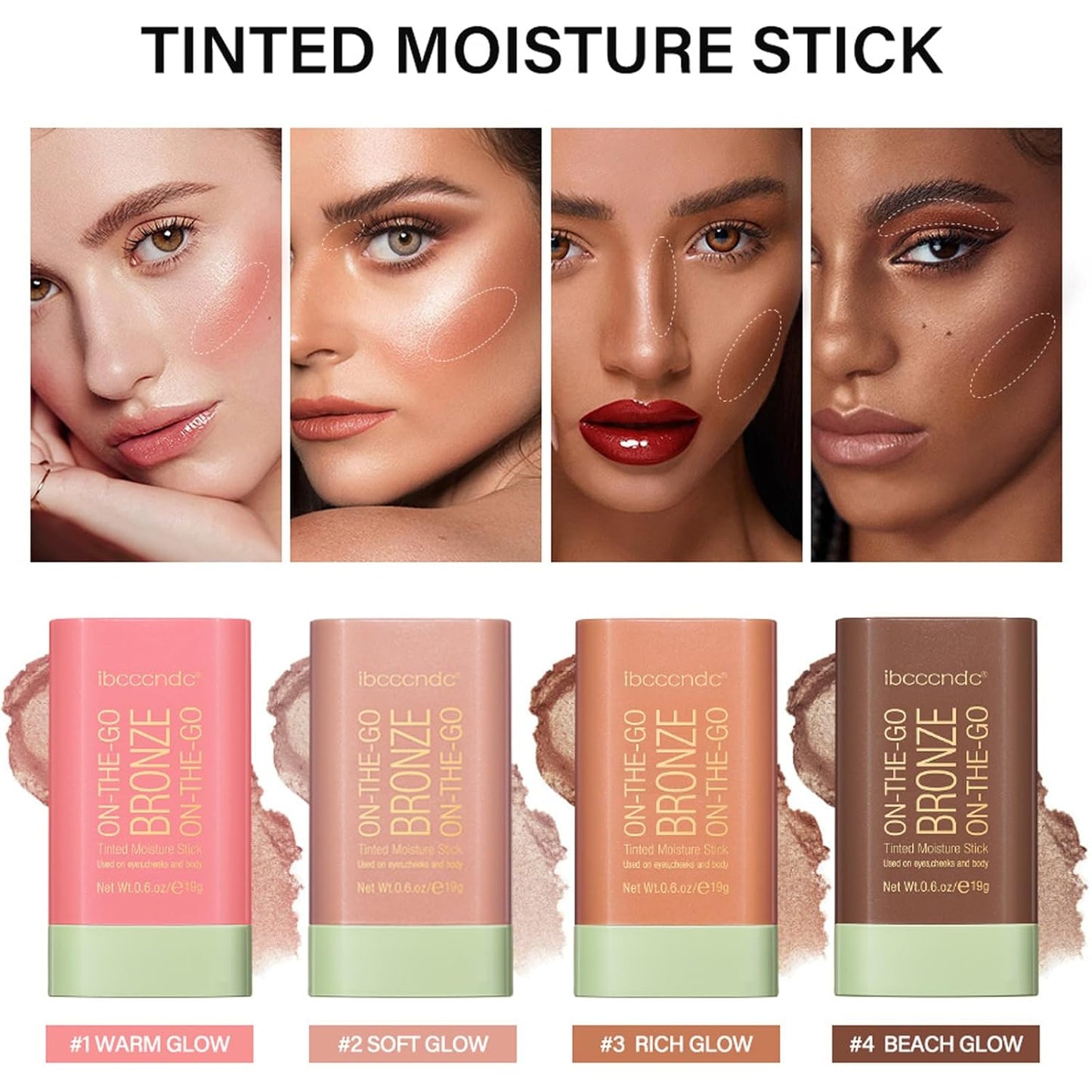 On-The-Go Bronzer Stick,Multi-Use Cream Contour Stick,Natural Long Lasting Face Bronzer,Smooth Highlighter Contour Stick,Bronze Contour Makeup Facial Shaping,01 Warm Glow