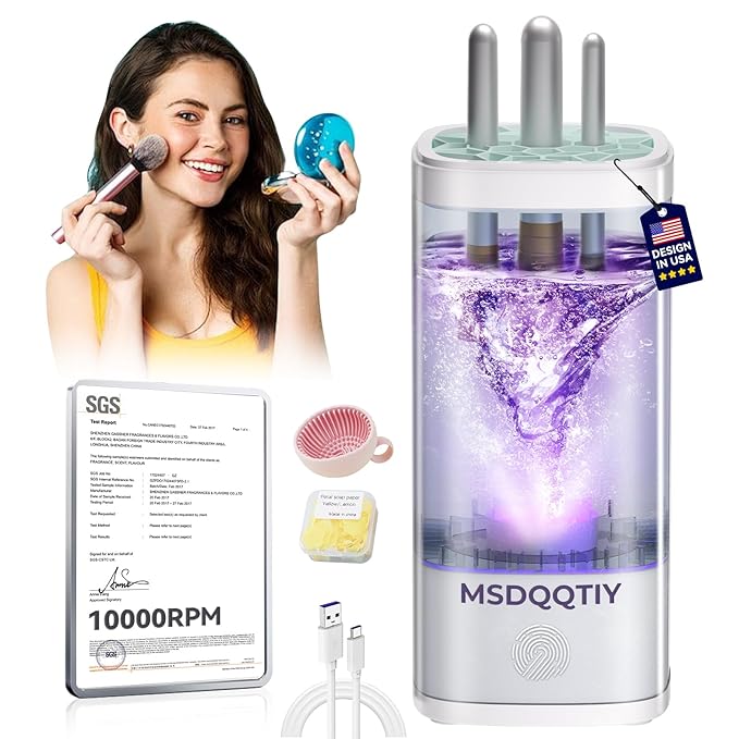 5.0 Upgraded Makeup Brush Cleaner MachineãIndustry NO.1-10000 RPM Turbine MotorãElectric Makeup Brush CleanerãSGS Certified - Zero Dust ResidueãUniversal One-Button Cleaner, makeup brushes cleaner