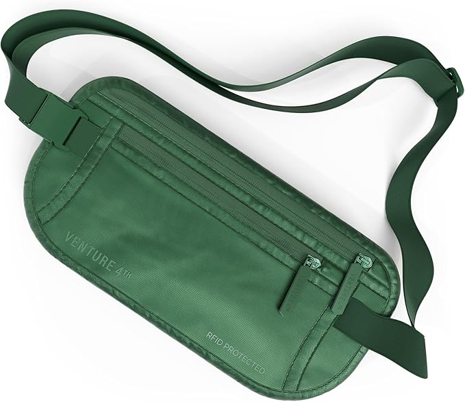 VENTURE 4TH Money Belt for Travel â Hidden Under-Clothes RFID Blocking Passport Holder & Slim Travel Wallet Pouch for Men & Women to Protect Cash, Cards & Documents (Sleek Army Green)