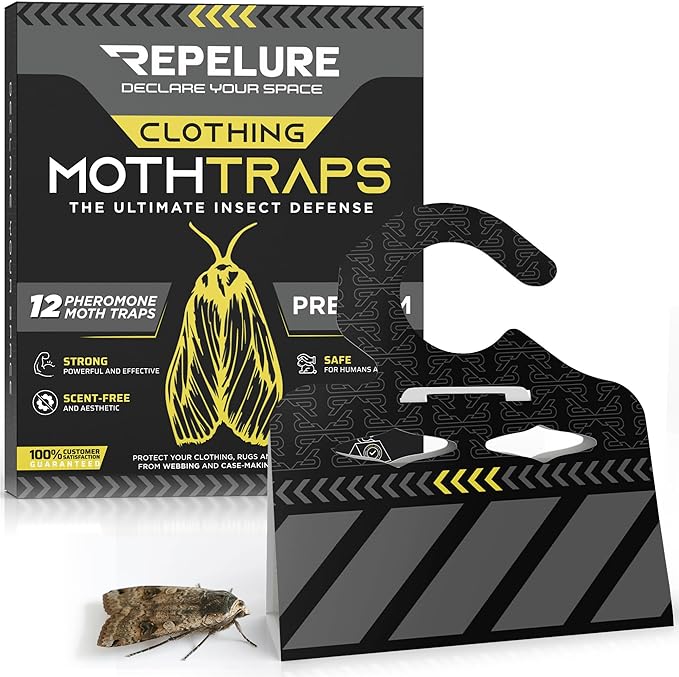 Premium Moth Traps with Pheromones - 12 Pack, Clothing Moths Traps for Closet â Indoor Moth Prevention, Anti Moths for Clothes Storage, Balls Alternative