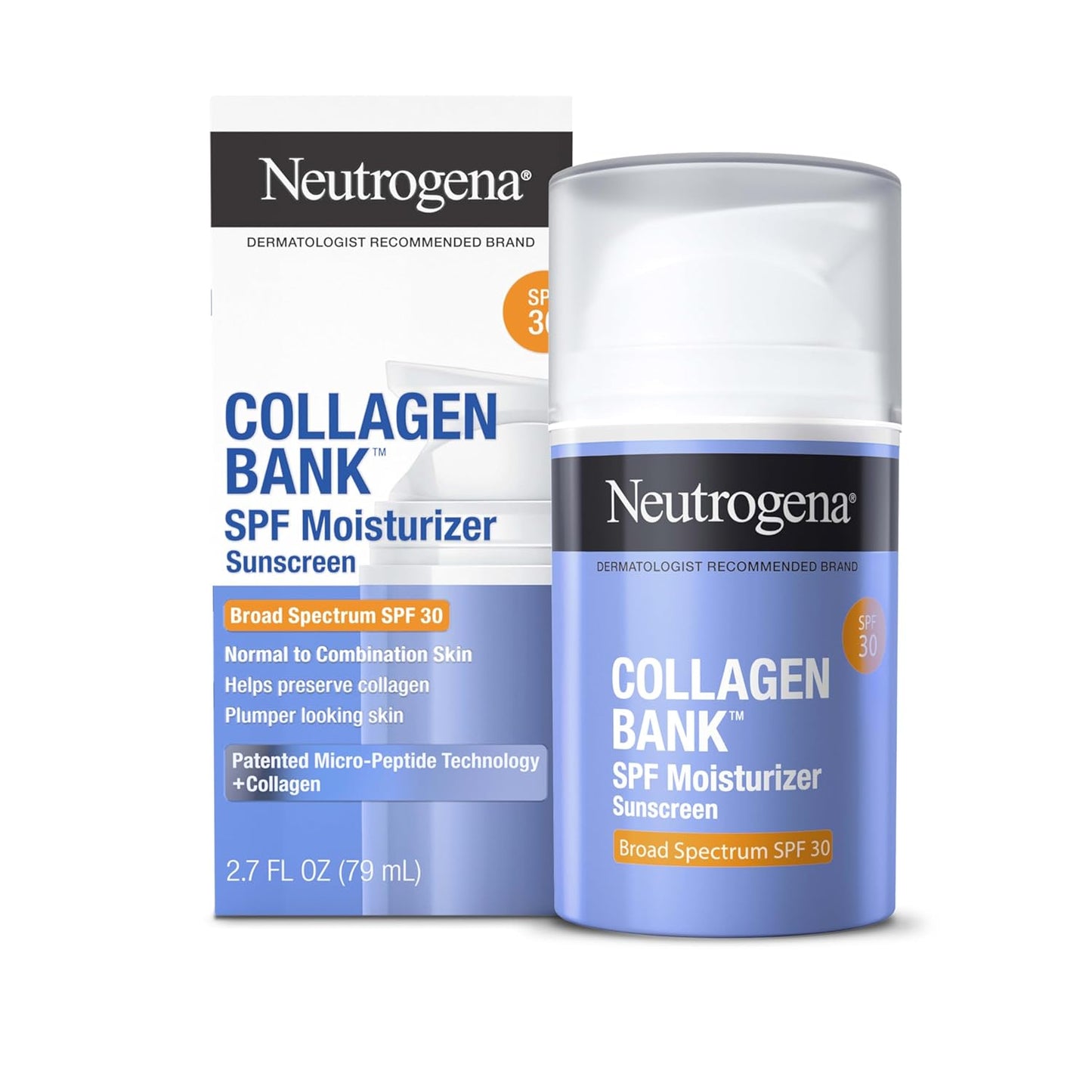 Neutrogena Collagen Bank Face Moisturizer with SPF 30 Sunscreen, Larger Size Anti-Aging Face & Neck Collagen Cream, Micro-Peptide, Support & Defend Skinâs Natural Collagen, 2.7 fl oz