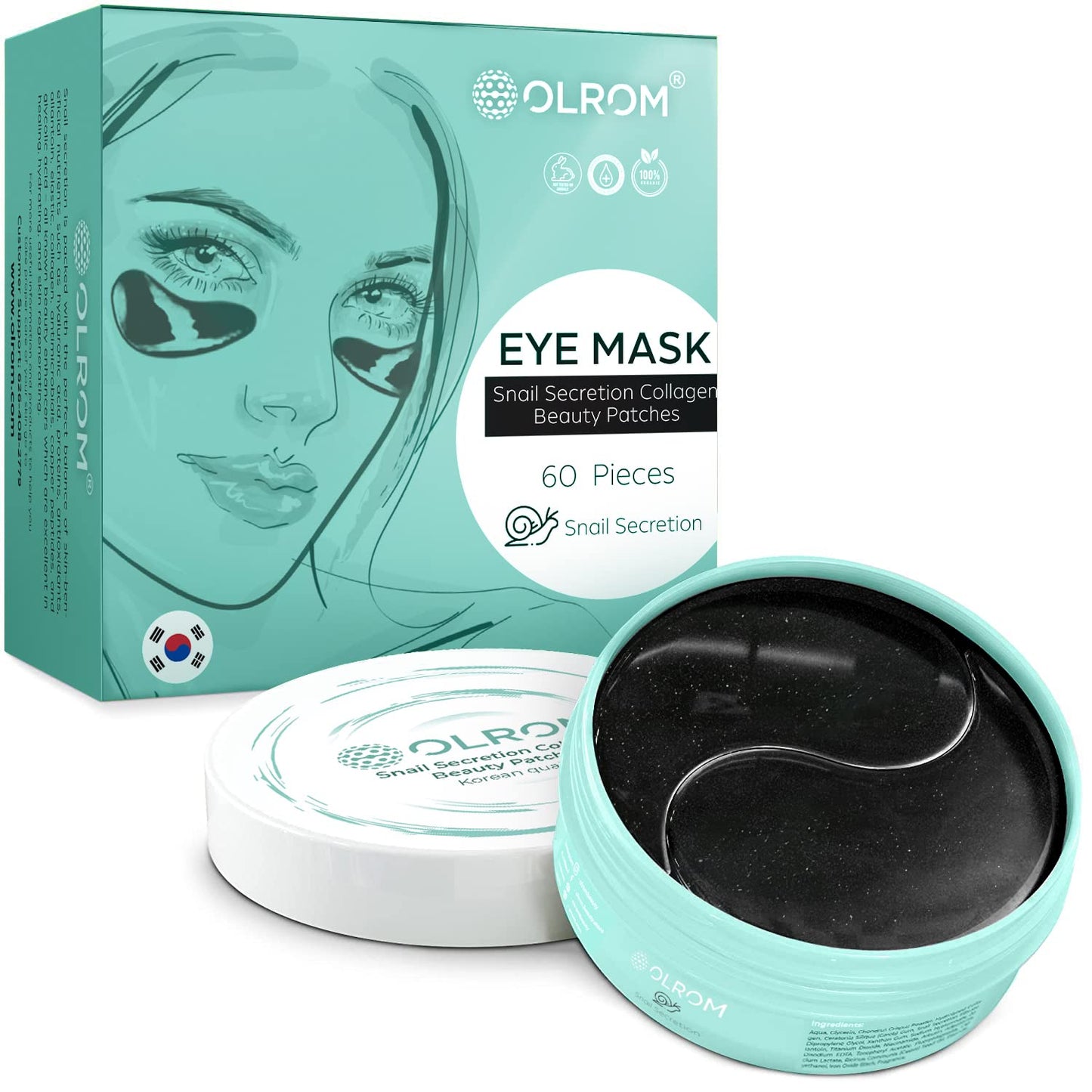 Korean Skin Care Depuffing Eye Patches: 60-Pack of Hydrating Under Eye Masks with Collagen & Snail Secretion for Dark Circles & Under Eye Puffiness