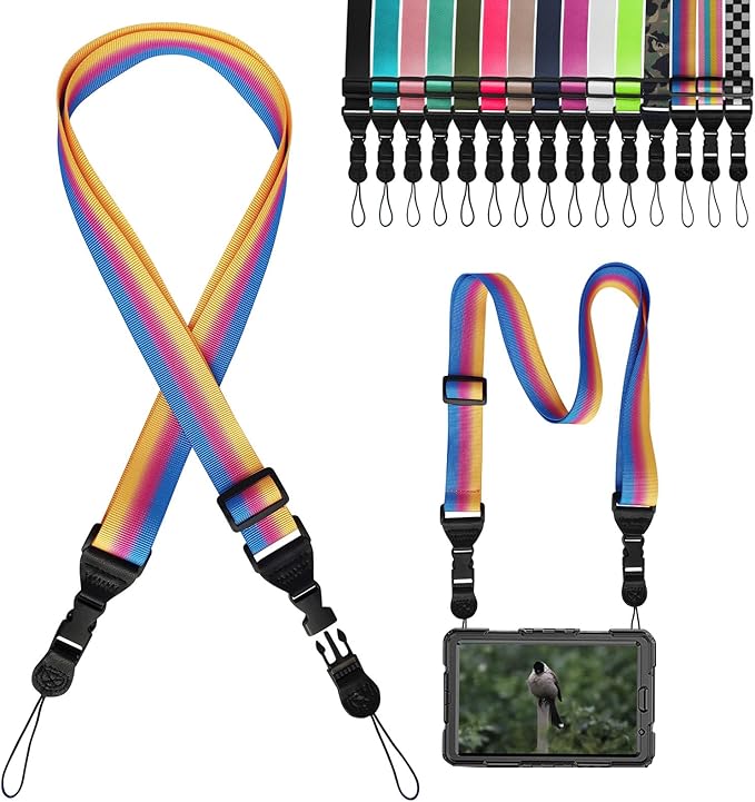 Camera Strap Kids :Comfortable iPad Strap Nylon Neck Lanyard for iPad/Samsung Tablet Case,Camera Binocular Crossbody Laptop Luggage Bag (Rainbow B)