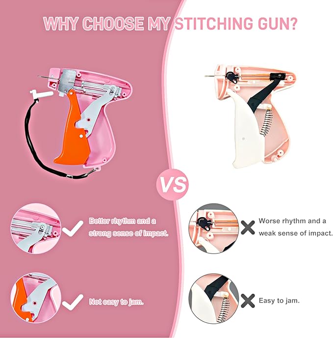Stitch Gun for Clothes, Handheld Stitch Gun Quick Clothing Fixer,Sewing Kit Includes 1,000 Black Fasteners & 1,000 White Fasteners & 6 Needles (Pink-orange)