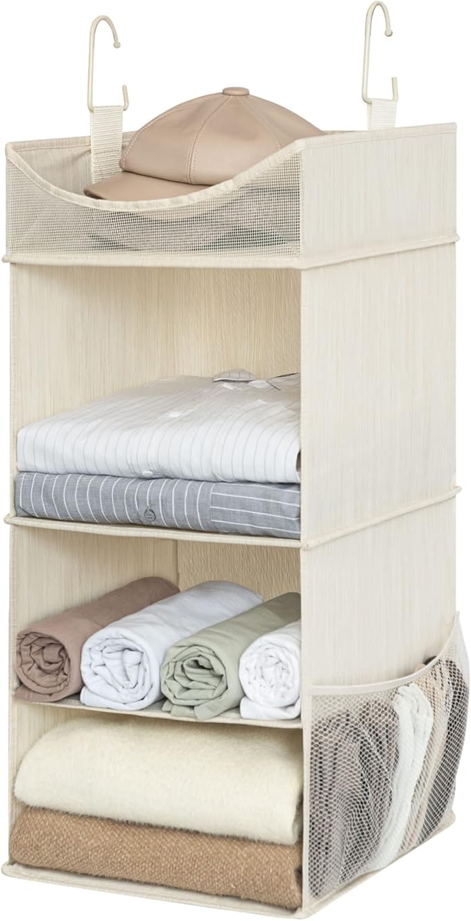 StorageWorks 3-Shelf Hanging Closet Organizer, Adjustable Hanging Closet Organizers and Storage, 12 ¾âW x 12 ¾âD x 32âH, White & Ivory