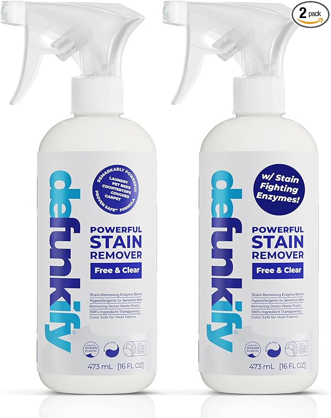 Laundry Stain Remover Spray, 32oz. Enzyme 'Free & Clear' Stain Treater Spray & Spot Remover Prewash Detergent for Clothes, Carpet & Gear. ProvenSafe⢠Cleaning Supply for Pets, Kids & Sensitive Skin