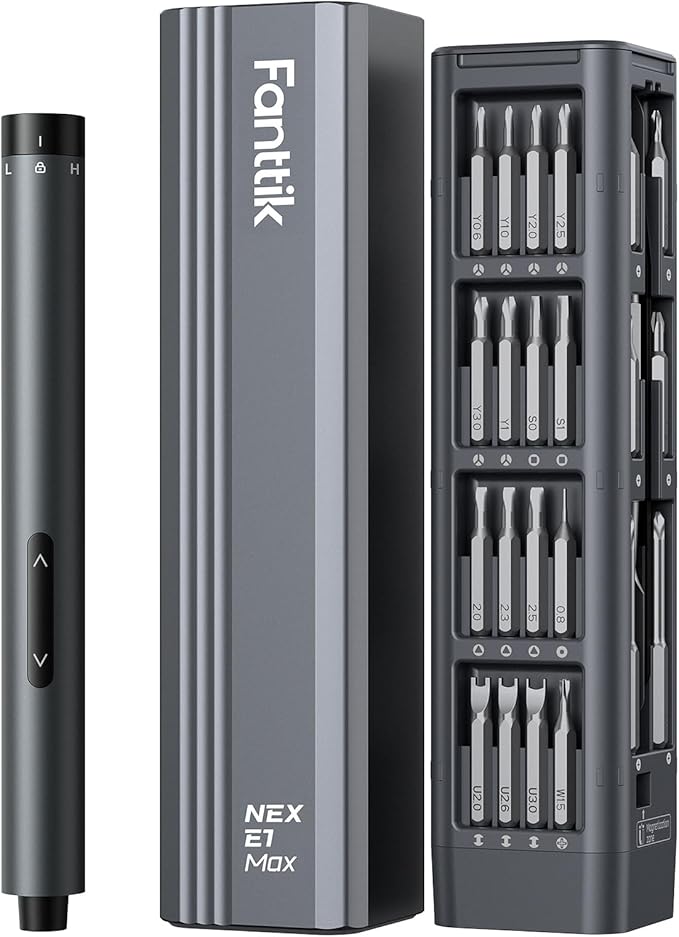 Fanttik E1 Max Electric Screwdriver, Mini Precision Screwdriver Set, 50 Magnetic Bits, Magnetic Storage, 5/32ââHex, Repair Tool Kit for Electronics Phone Camera Laptop Watch (Grey)
