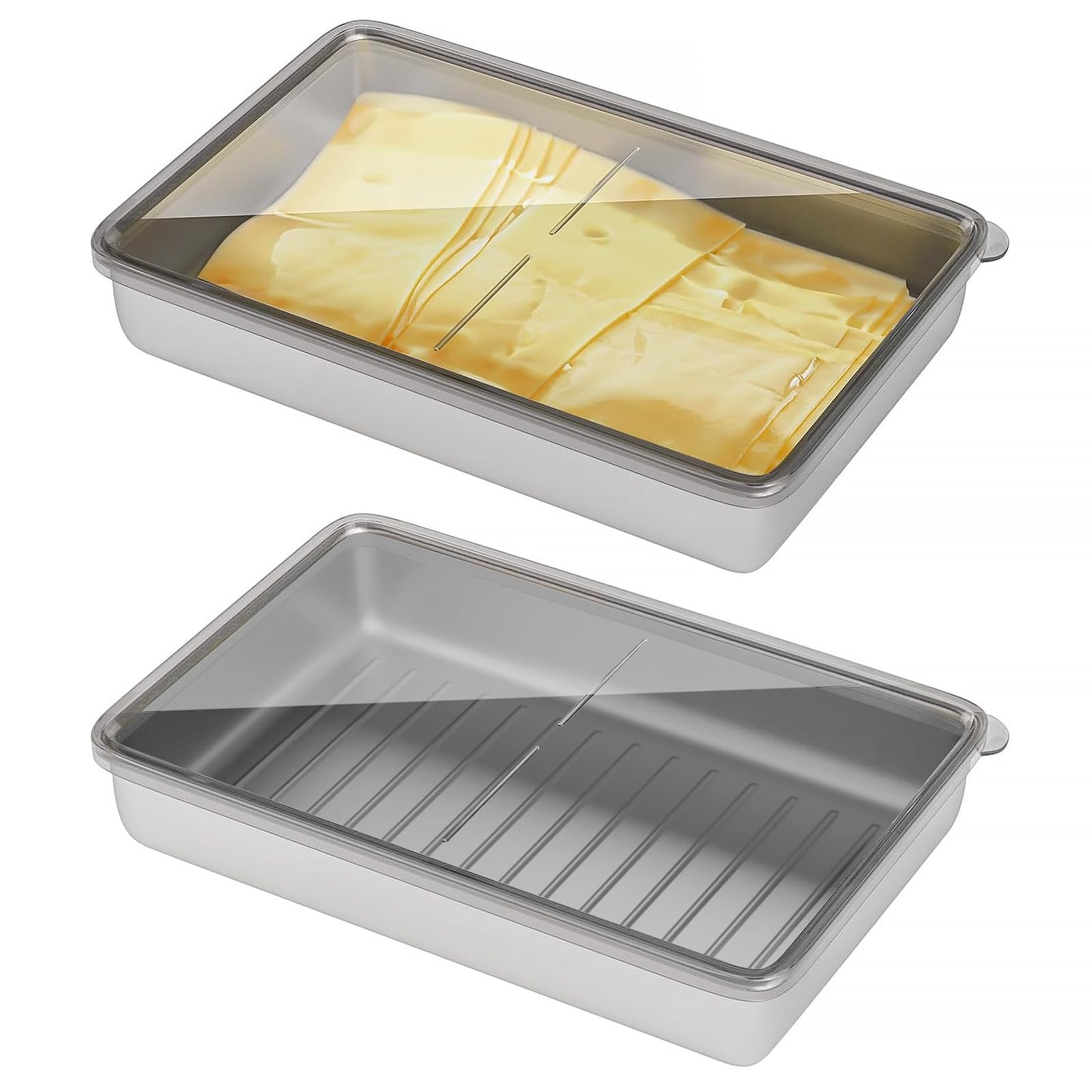 Freshmage Cheese Container for Refrigerator 2 PCS, Stainless Steel Airtight Deli Meat Storage Containers for Fridge Dishwasher Safe Kitchen Fridge Organizers and Storage with Elevated Baseâ¦â¦