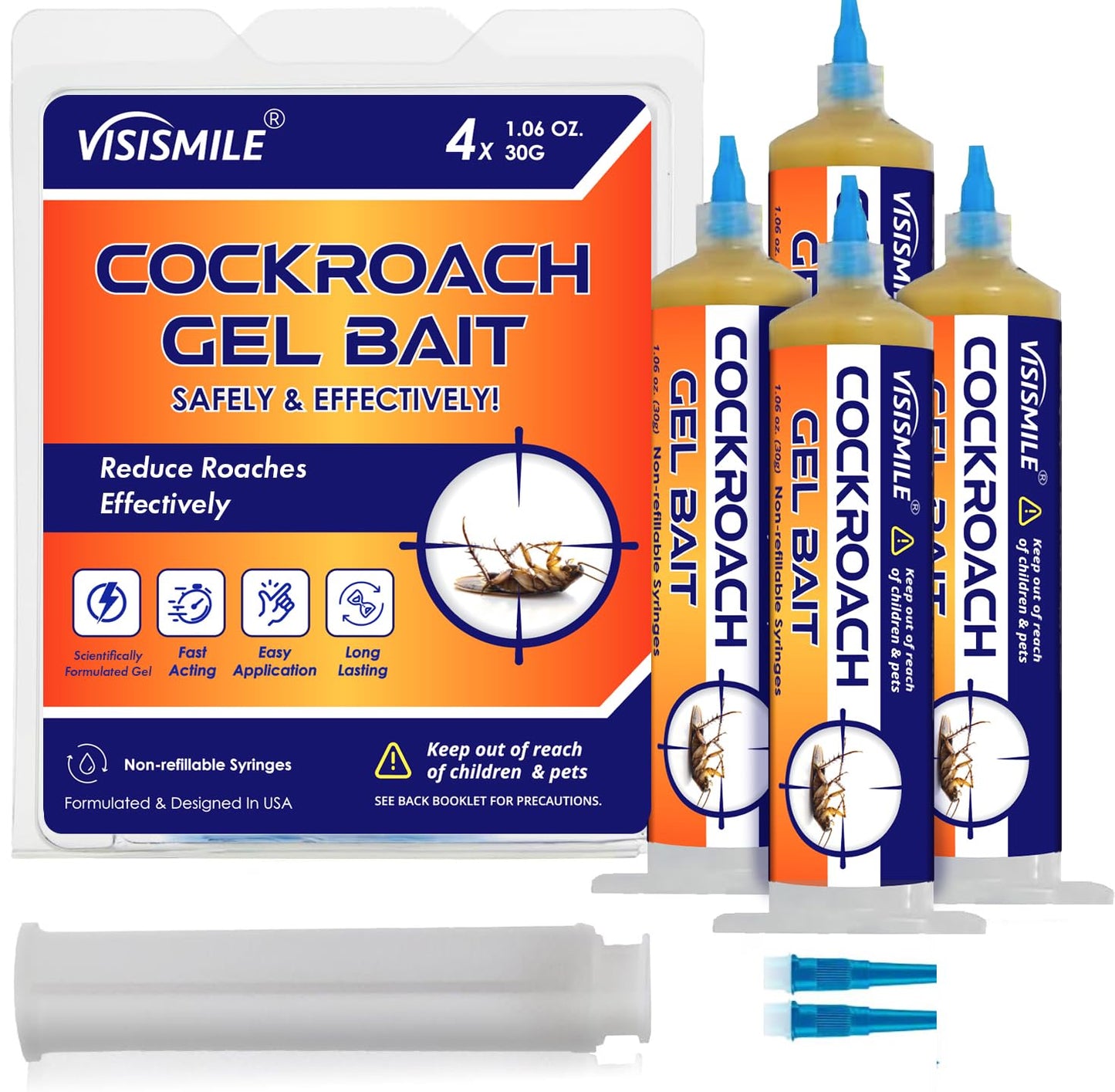 Roach Gel Bait Indoor and Outdoor: Cockroach Killer Repellents for German Cockroaches, Small Roaches â Cockroach Deterrent for Homes and Kitchens â Pet Safe Roach Control 4-Tubes