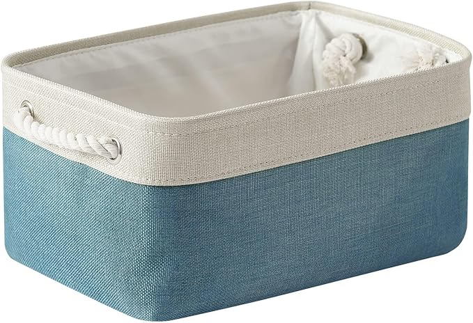 TheWarmHome Fabric Storage Bin with Handles,Storage Basket for Home Storage and Organization, Shelf Basket with Cover for Living Room Bedroom Closetï¼White & Green Medium 13.8LÃ9.8WÃ6.7H