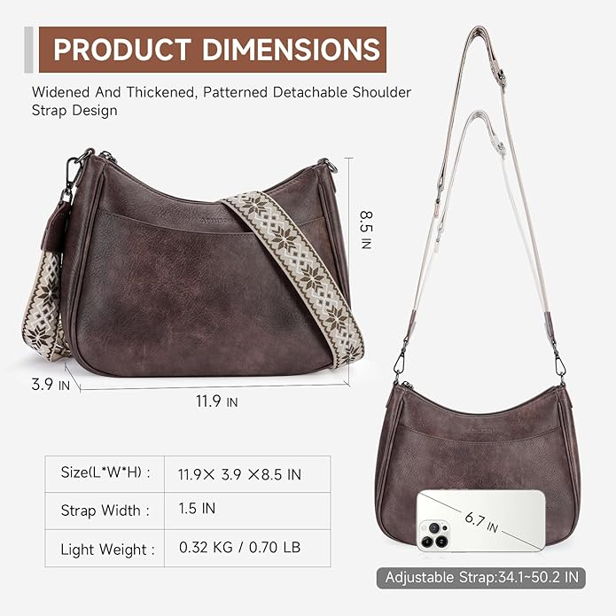 APHISON Trendy Leather Crossbody Purse with Adjustable Strap, Women's Shoulder Handbag