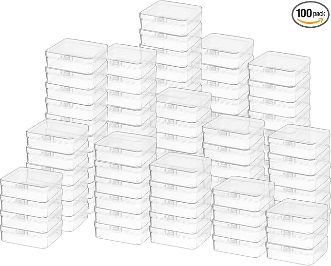 SATINIOR 100 Pcs Clear Plastic Beads Storage Containers Box Small Clear Boxes with Hinged Lid Plastic Case Mini Square Arts Crafts Storage Organizers for Small Items(3.3 x 3.3 x 1.1 Inch)