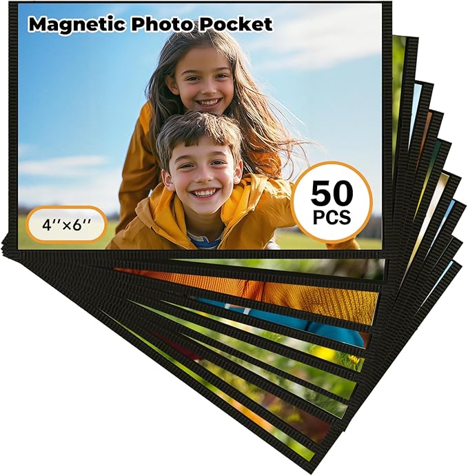 Magnetic Picture Frame, 50 Pcs Magnetic Picture Frames for Refrigerator 4x6, Magnetic Photo Frames with Black Border, Refrigerator Magnets for Pictures Suitable Home, School, Office (black, 4x6-50pcs)