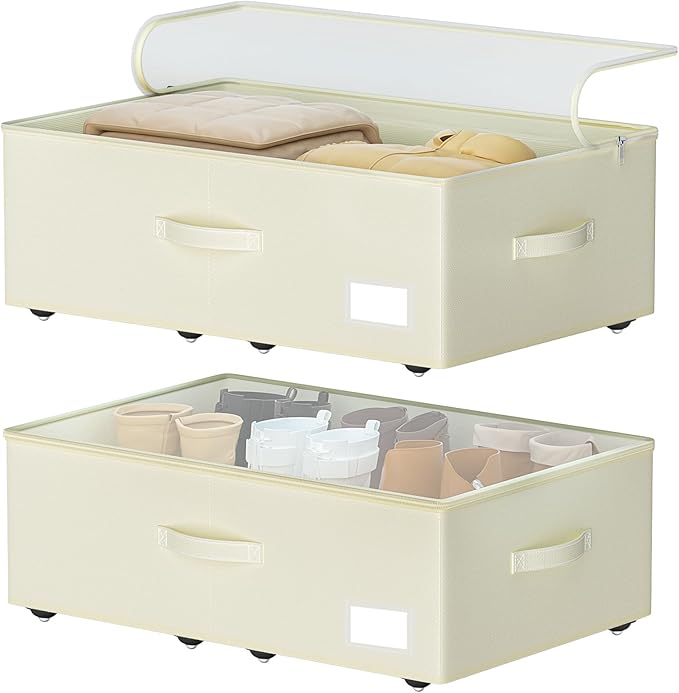 Under Bed Storage with Wheels, No Assemble Required 10 inches height Under Bed Storage bins,Large capacity Rolling Underbed Shoe Storage containersï¼dorm underbed storage drawers