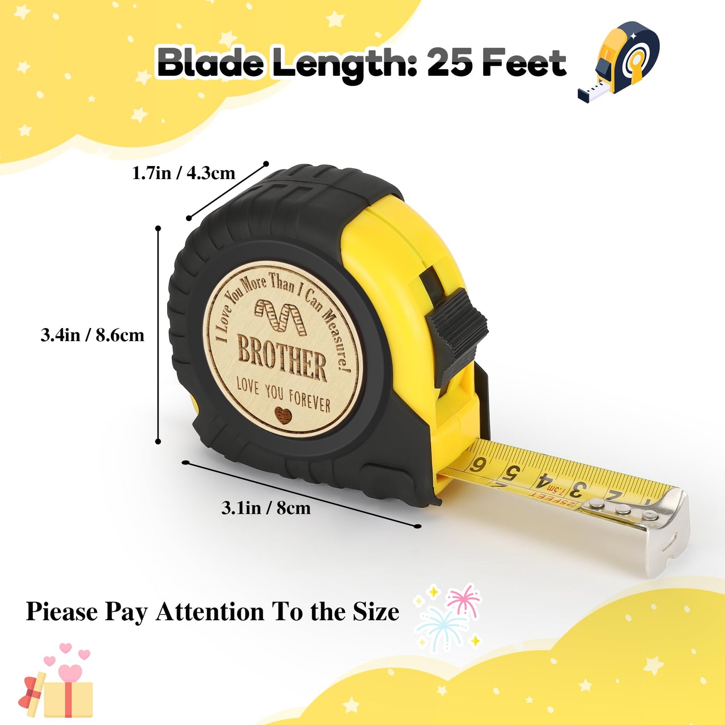 Sensi Blue Fathers Day Brother Gifts for Brother, Gifts for Brother, Brother Gifts from Sister, Best Gifts for Adult Brothers Brother In Law, Cool Promoted To Big Brother Tape Measure 25 FT Tool Gifts