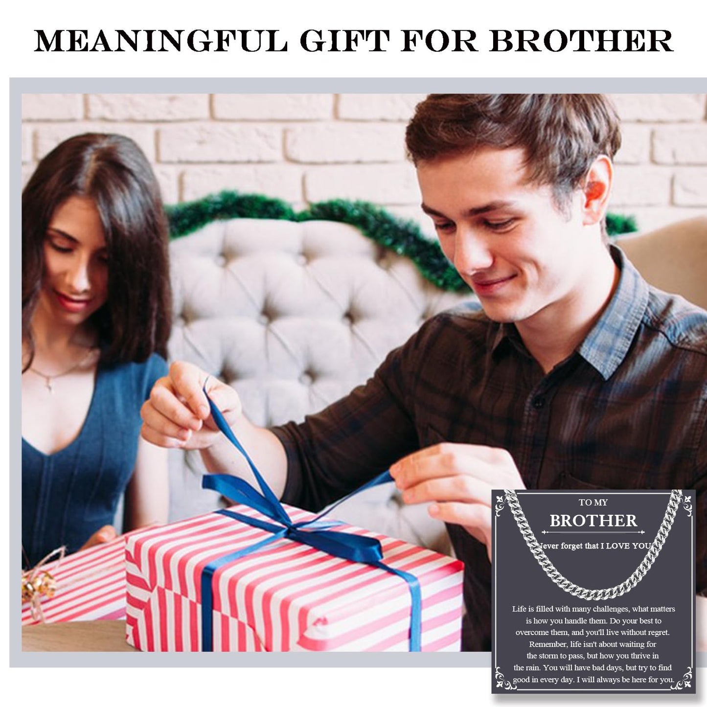 Brother Gifts, Cuban Link Chain Necklace for Big Little Brother Birthday Valentines Easter Graduation Fathers Day Back to School Christmas Gifts Easter Basket Stuffers for Boys Teens Men Adults