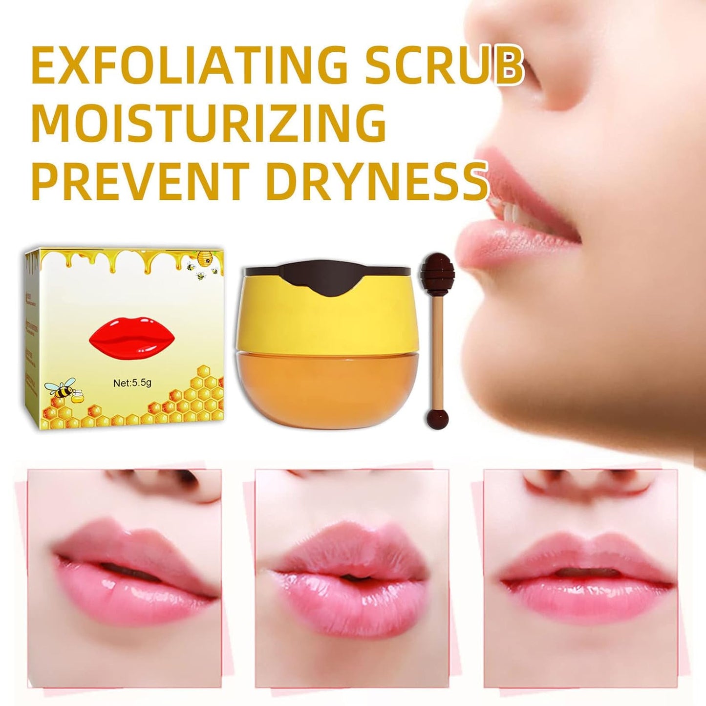2pcs Honey Lip Balm, Lip Hydrating Prevention Dry and Cracked Lip Scrubs Exfoliator, Day and Night Repair Lip Sleeping Masks Honey Lip Balm