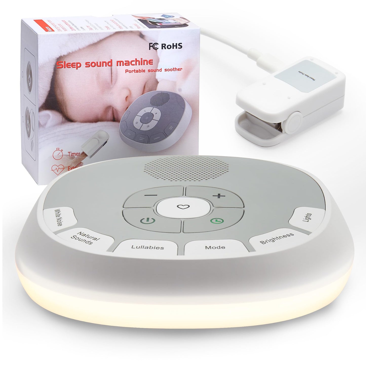 White Noise Sound Machine Baby | 20 Soothing Sounds and Night Light for Sleep and Relaxation | Heartbeat Sensor Mimics Momâs Heartbeat for Newborns | Adjustable Volume and Auto-Off Timer (White)