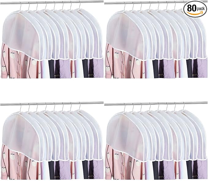 Patelai 80 Pcs Shoulder Covers for Hanging Clothes 24 x 12 x 2 Inches Plastic Garment Dust Covers Protectors with 2" Gusset for Closet Storage Suit, Coats, Jackets, Dress Closet Storage