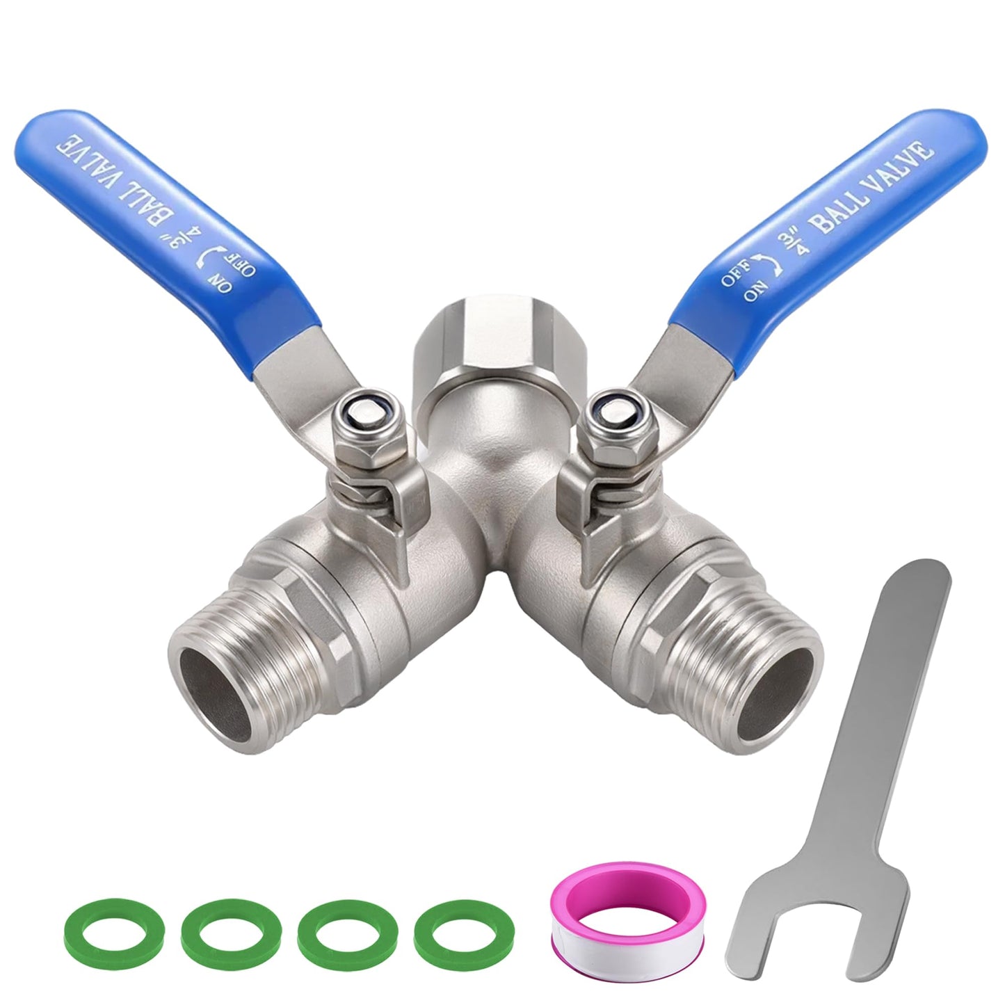 SNUTUYA 304 Stainless Steel Garden Hose Splitter 2 Way Heavy Duty, Full Flow Y Valve Water Hose Splitter With Long Handle, Lead-freeï¼3/4" GHT Thread