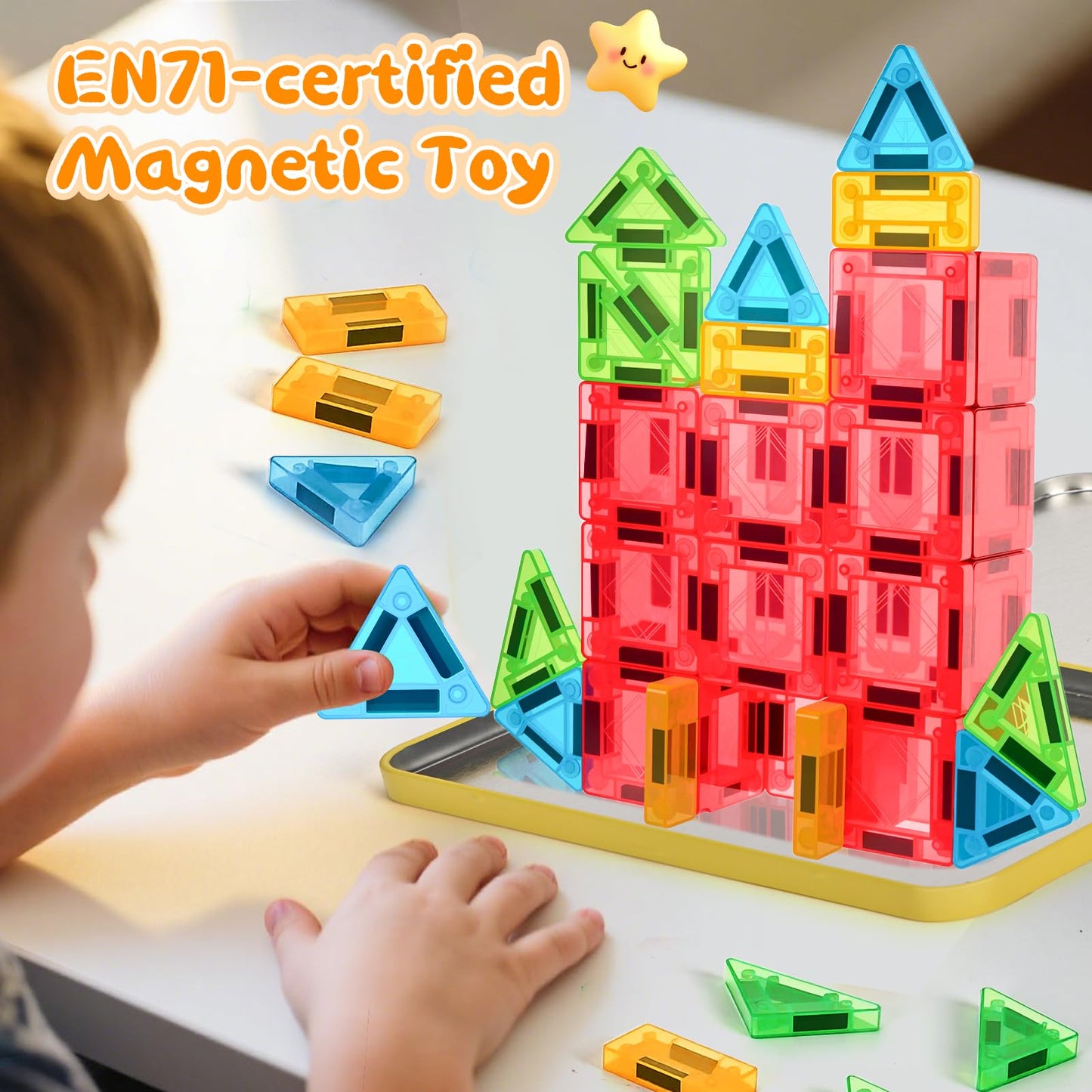 Magnetic Tiles Building Blocks Toy Set: Portable Mini Size Magnetiles Travel Set 32 Pieces with Iron Tin Construction Toys Gift for Kids Girls and Boys Ages 3-12 Years Old School Classroom Must Haves