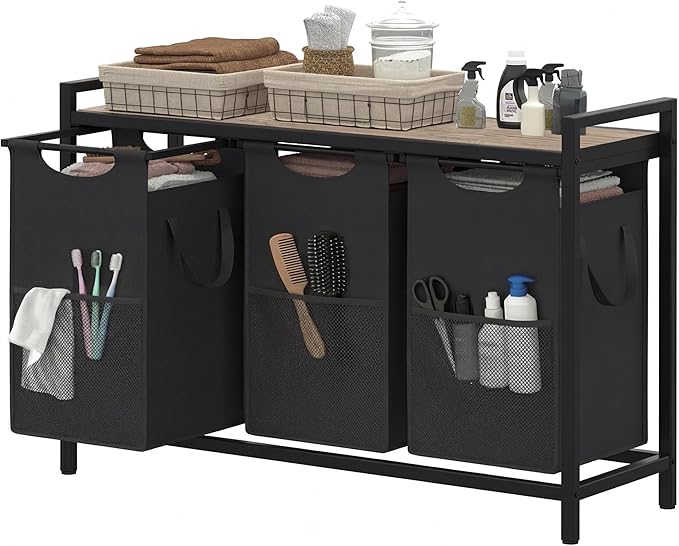 Heybly Laundry Hampers, 3 Ã 15 Gal (171 L) Laundry Basket with Large Desktop Sorter for Laundry Room organization, Bathroom and Dorm Laundry Bags on Storage Shelf Greige HLH003SG