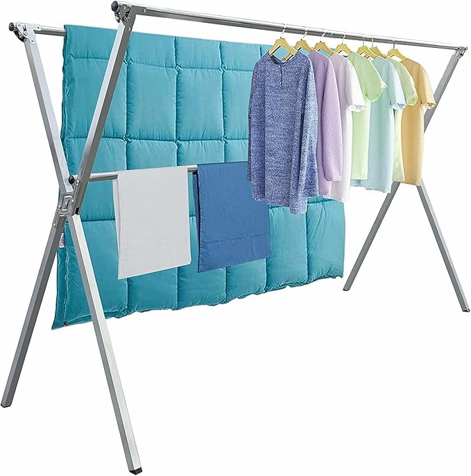 Clothes Drying Racks Outdoor, 82 Inches Updated Version,Stainless Steel Laundry Drying Rack for Indoor Outdoor and The Balcony,Length Adjustable Saves Space,with Windproof Hooks(004)