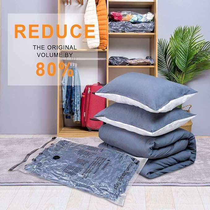 GONGSHI Vacuum Seal Bags for Clothing Travel & Home Storage, Travel Vacuum Bags with Electric Pump,Space Saver for Blankets, Comforters, Pillows, Clothes,10 Medium