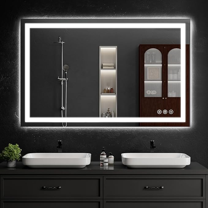 36"x55" LED Bathroom Mirror with Lights, Dimmableï¼Anti-Fogï¼Bathroom Vanity Mirror for Wall, Backlit + Front Lit, Memory Function, Shatter-Proofï¼Tempered Glass