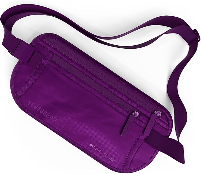 VENTURE 4TH Money Belt for Travel â Hidden Under-Clothes RFID Blocking Passport Holder & Slim Travel Wallet Pouch for Men & Women to Protect Cash, Cards & Documents (Sleek Purple)