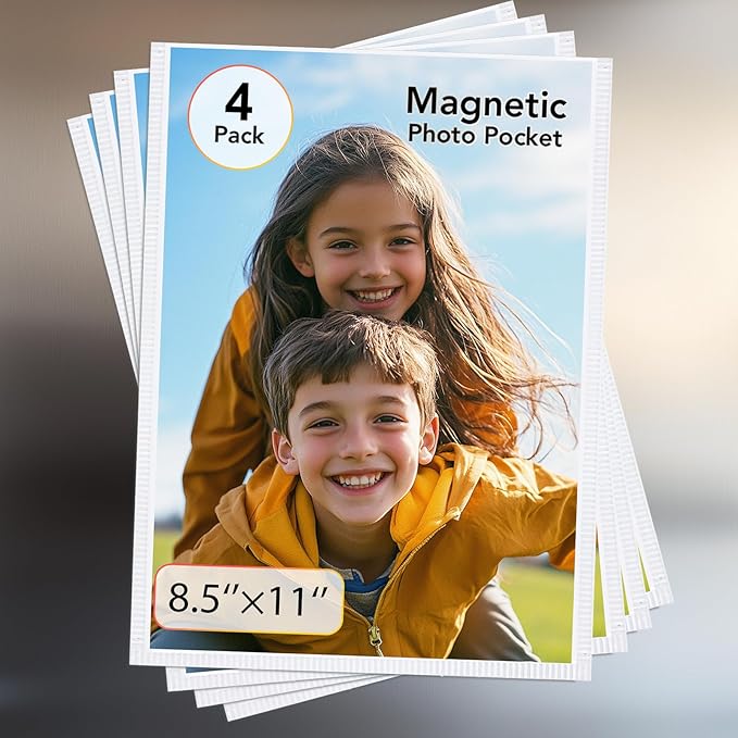 Magnetic Picture Frame, 4 Pcs Magnetic Picture Frames for Refrigerator 8.5x11, Magnetic Photo Frames with White Border, Refrigerator Magnets for Pictures Suitable Home, School, Office (white, 8.5X11-4PCS)