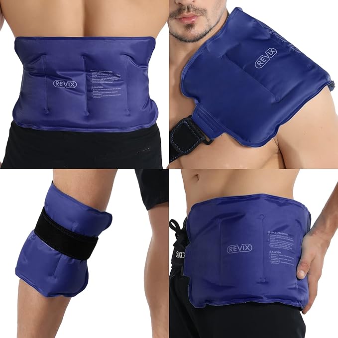REVIX Ice Pack for Injuries Reusable Gel for Lower Back, Cold Packs for Back Shoulder, Elbow, Hip, Leg, Wrap Around Entire Knee, Soft Cold Compress,16 Ã 9" Navy
