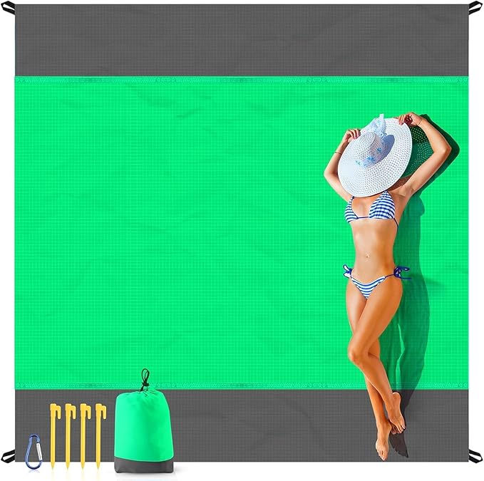 EASYFUN Beach Blanket Sandproof Oversized, 79''Ã83'' Extra Large Beach Mat, Portable Picnic Mat for Travel Camping Hiking, Lightweight Beach Essentials Family Water Resistant Mat Nylon 210T