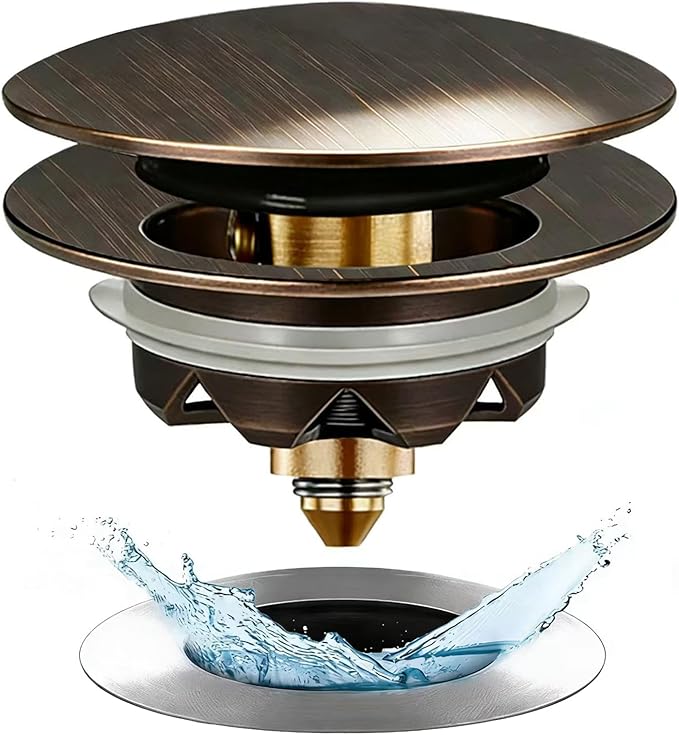 Bathtub Drain Stopper, Pop Up Tub Stopper and Cover, Bottom with Hair Catcher, Universal for 1.45 to 1.8in Drain, Replaces Old Drain Plug, Oil Rubbed Bronze