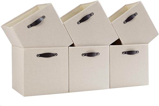 Storage Cube Bins | 7.7 oz/yd² Fabric Cubby Organizer Baskets for Shelf, Bookcase, Closet, Cabinet, Wardrobe | 13x13 Cube Drawer | 6 Pack, Beige, 13x13x13 Inch