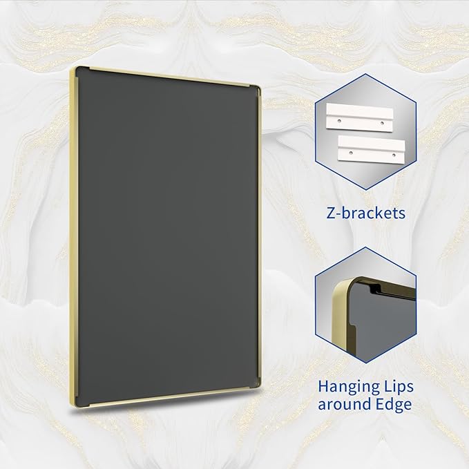 WEER Gold Bathroom Mirror, 55X30 Inch Brushed Gold Metal Frame Mirror, Rounded Rectangle Gold Bathroom Vanity Mirror for Wall, Tempered Glass, Anti-Rust, Hangs Horizontally or Vertically