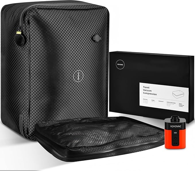 Vacuum Suitcases Compression Bags with Wireless Pump & iOS Trackerâ Vacuum Bags for Travel Luggage, No Checked Baggage, Triple Your Luggage Space, IP68, Reusable, Fits 20/24/28 Inch Suitcase