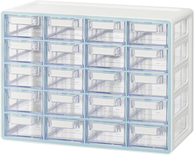 Blue Ginkgo Small 20-Drawer Cabinet â Stackable Clear Organizer for Hardware, Beads, Plastic Bricks, Office, and Craft Storage (Made in Korea, Blue)