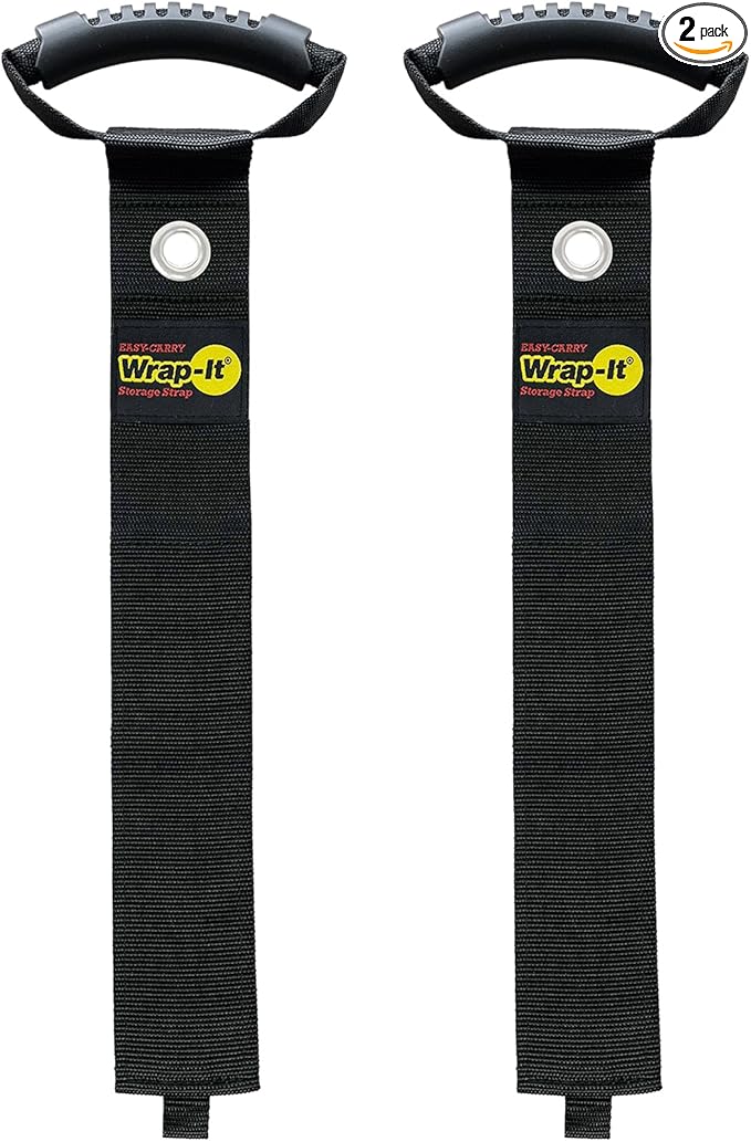 Easy-Carry Wrap-It Storage Straps - 36â (2-Pack) Black with Grommet - Heavy Duty Cord Carrying Strap Keeper and Extension Cord Organizer