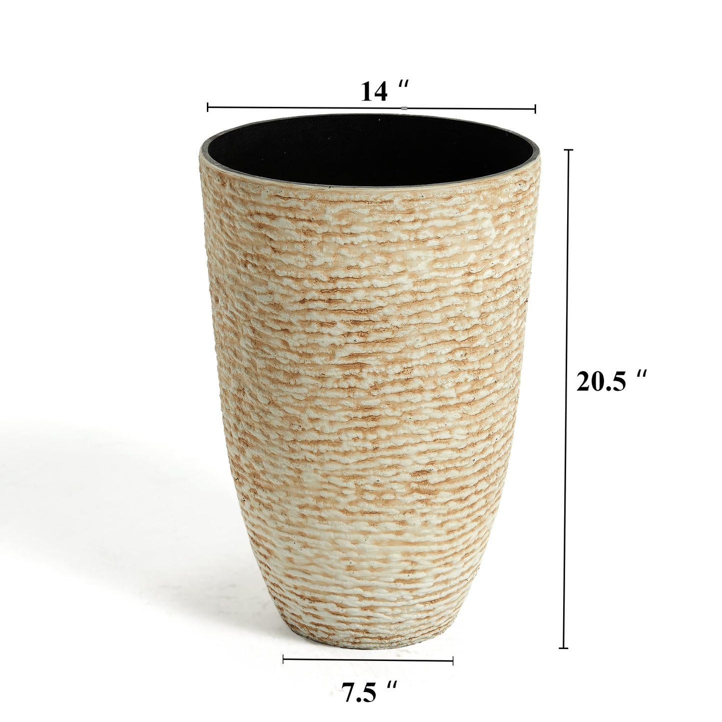 Worth 9 Gallon Tall Round Planters Set of 2-14" Dia x 21"" H Stone Finish Flower Pots Indoor Decorative Container Garden Patio Unbreakable Beige"