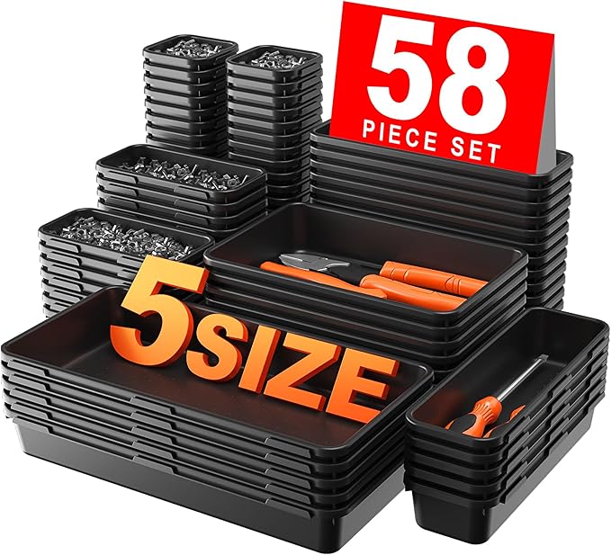 A-LUGEIãð±ð´ð£ð°ðãã5 Sizeã Tool Box Organizer Tray Divider Set, ãBlackã Desk Drawer Organizer, Garage Organization and Storage Toolbox Accessories Rolling Tool Chest Cart Cabinet WorkBench Small Part